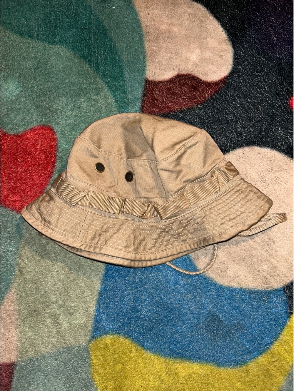 Tan Bucket Hat with Adjustable Chin Strap